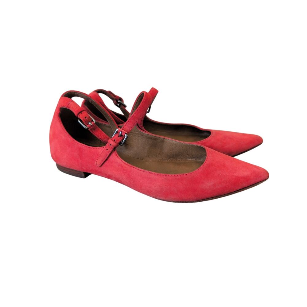 Frye Sienna Cross Ballet Flats Coral Red Suede size 8.5
